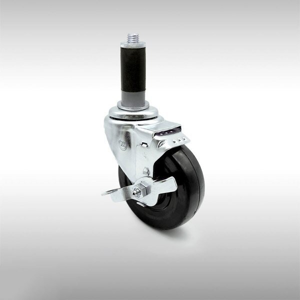 4 Inch SS Hard Rubber Wheel Swivel 1 Inch Expanding Stem Caster with Brake, Service Caster, Mfr#: SCC-SSEX20S414-HRS-TLB-MTG42